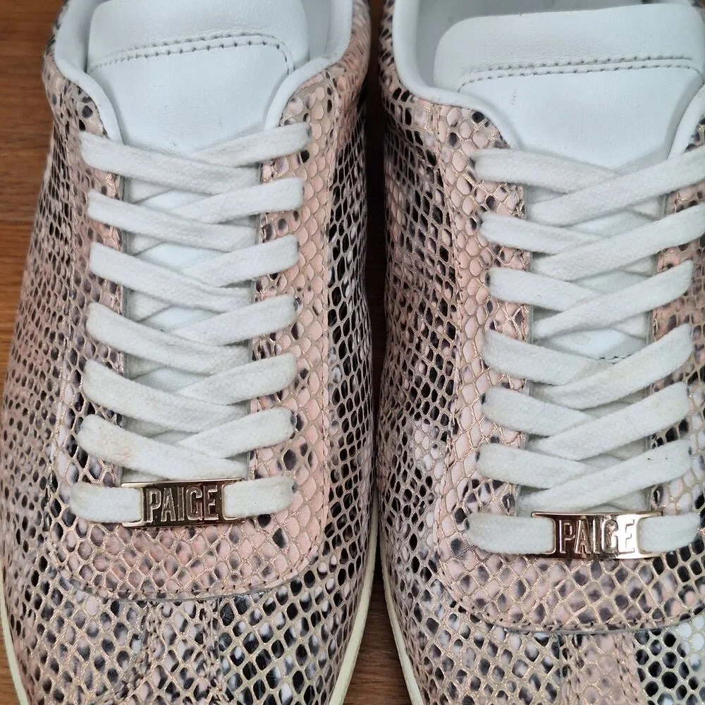 Paige Amy Women's 7 Sneakers Pink Multi Embossed Snakeskin Leather Casual